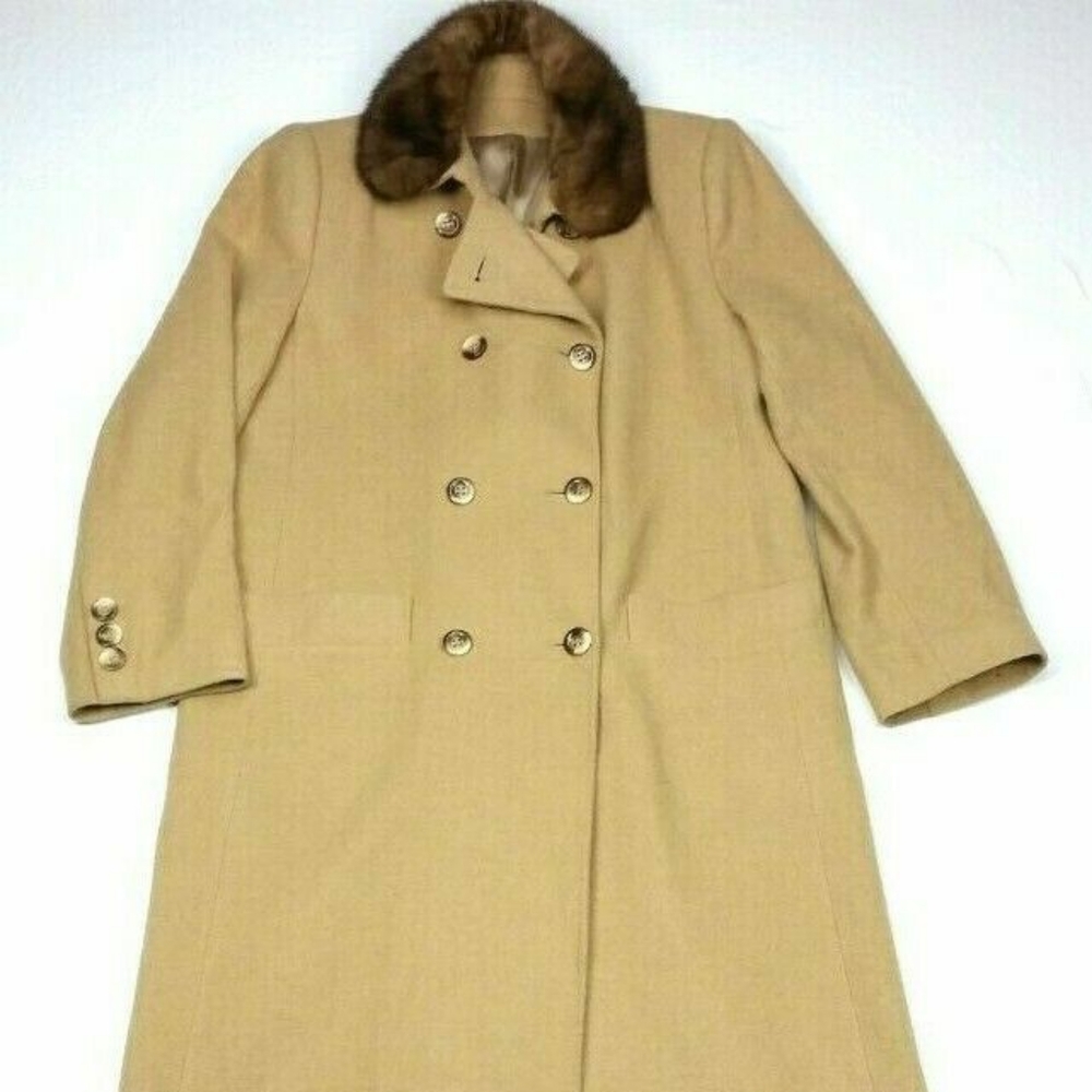 Fleurette Camel Hair Fox Fur Collar Coat sz 10